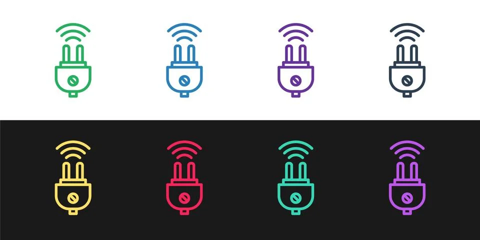 Set line Smart electric plug system icon isolated on black and white background Illustrazione stock