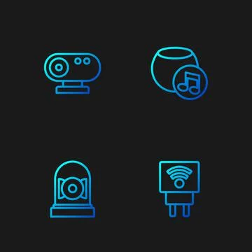 Set line Smart electric plug, Ringing alarm bell, Web camera and Voice assistant 스톡 일러스트