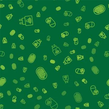 Set line Smart electric plug, Fingerprint and light bulb on seamless pattern イラスト素材