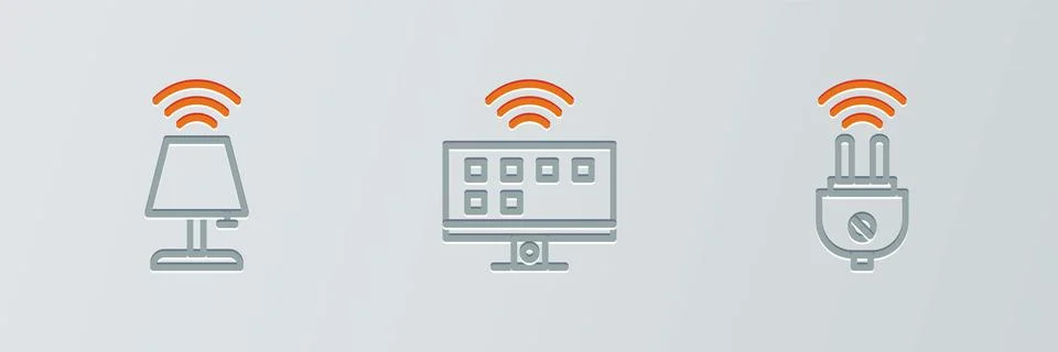 Set line Smart electric plug, table lamp and Tv system icon. Vector Stockillustratie