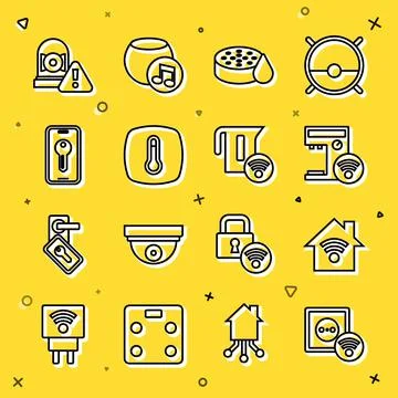 Set line Smart electrical outlet, home with wi-fi, coffee machine, Water sensor Stockillustratie