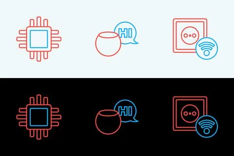 Set line Smart electrical outlet, Processor with CPU and Voice assistant ic.. Stockillustratie