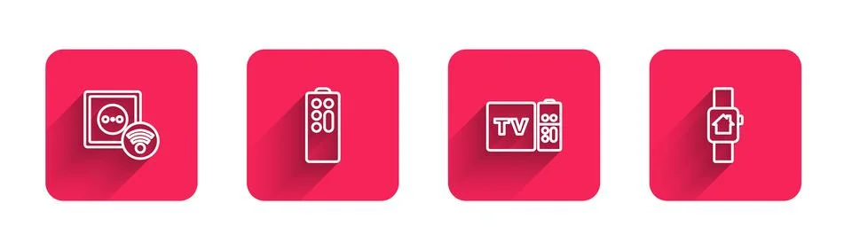 Set line Smart electrical outlet, Remote control, Multimedia and TV box rec.. Stock Illustration