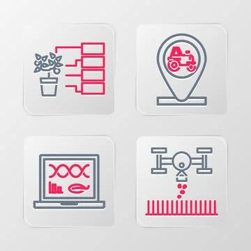 Set line Smart farm with drone, Genetic engineering modification, Tractor a.. Stock Illustration