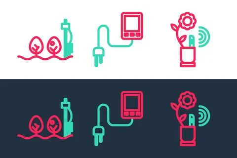 Set line Smart farming technology, Standalone sensor and plant and Sensor icon Stock Illustration