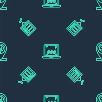 Set line Smart farming technology,  and Location and tree on seamless pattern Stock Illustration