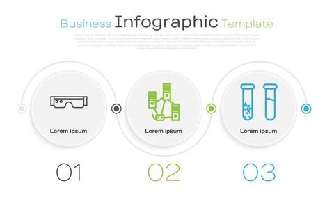 Set line Smart glasses, Computer network and Test tube and flask. Business Stock Illustration