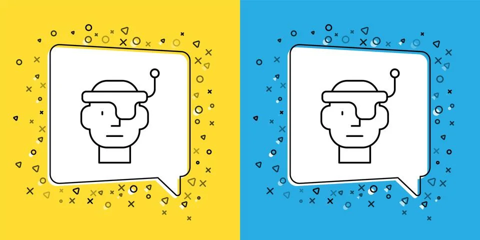 Set line Smart glasses mounted on spectacles icon isolated on yellow and blue Stock Illustration