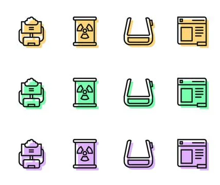 Set line Smart glasses on spectacles, Cloud database, Radioactive waste in Stock Illustration