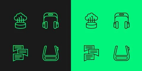 Set line Smart glasses on spectacles, Speech bubble chat, Network cloud 스톡 일러스트