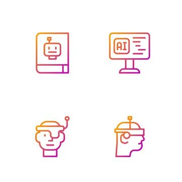 Set line Smart glasses, , User manual and Software. Gradient color icons. Vector Stock Illustration