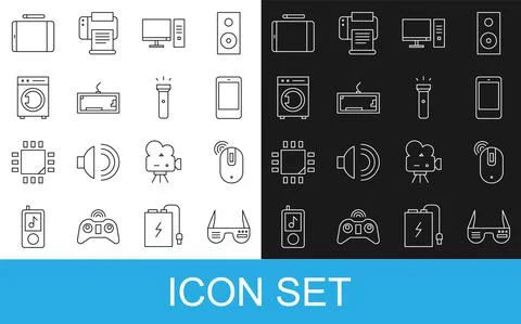 Set line Smart glasses, Wireless computer mouse, Smartphone, mobile phone Illustrazione stock