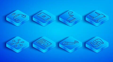 Set line Smart headphones system, Mobile with 5G, Network cloud connection Stock Illustration