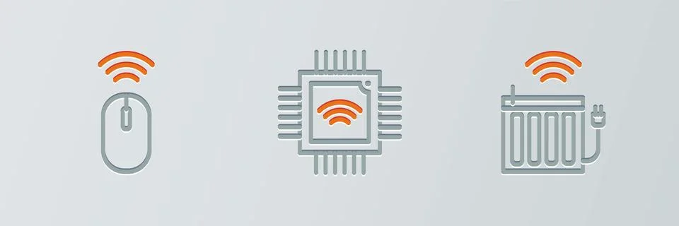 Set line Smart heating radiator, Wireless mouse and Processor with microcircuits 스톡 일러스트