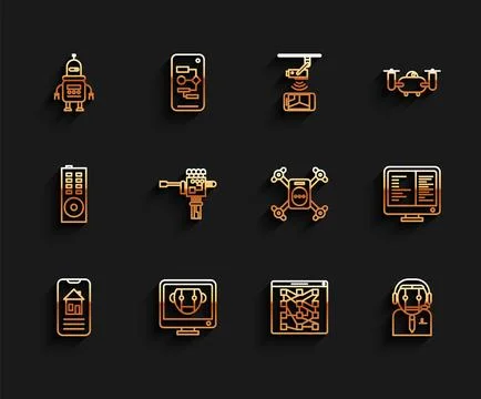 Set line Smart home, Bot, Robot, Global technology or social network, Worker Stock Illustration