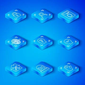 Set line Smart home with face id, Face recognition, Motion sensor, Fingerprint Stockillustratie