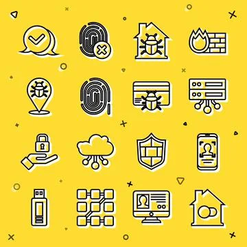 Set line Smart home, Mobile and face recognition, Server, Data, Web Hosting Illustrazione stock