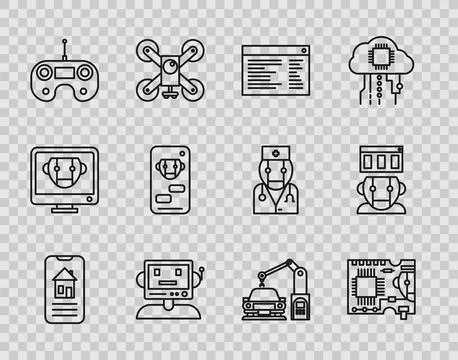 Set line Smart home Printed circuit board PCB Software web developer programm 스톡 일러스트