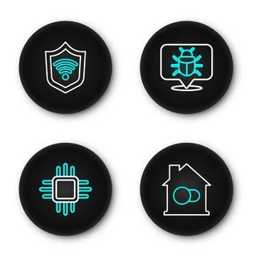 Set line Smart home, Processor with microcircuits CPU, System bug and Shiel.. Stock Illustration