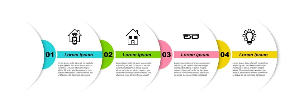 Set line Smart home remote control system, House, glasses and Light bulb and Ilustración de archivo