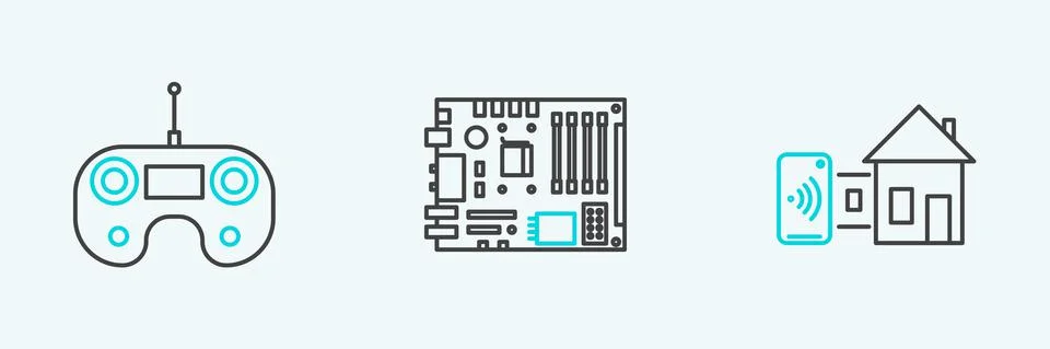 Set line Smart home, Remote control and Electronic computer components Stock-Illustration