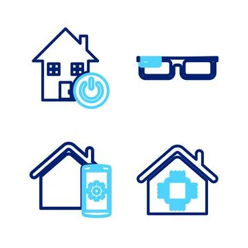Set line Smart home, remote control system, glasses and icon. Vector Ilustración de archivo
