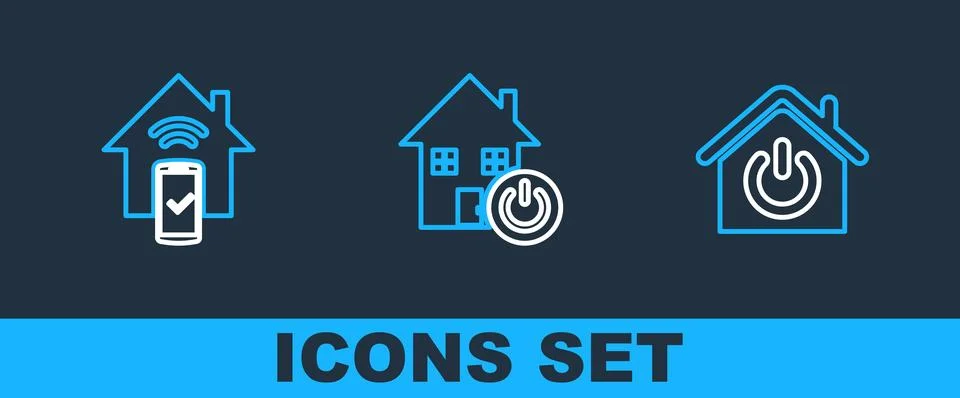Set line Smart home, remote control system and  icon. Vector Stock Illustration