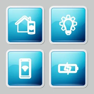 Set line Smart home remote control system, Light bulb and gear, Mobile with w Stock-Illustration