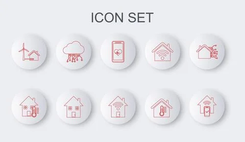 Set line Smart home remote control system, House temperature, Mobile with h.. Ilustración de archivo
