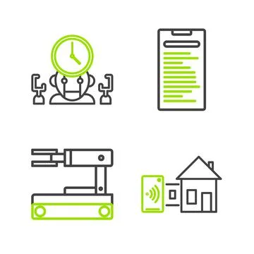 Set line Smart home, Robot, Computer api interface and and digital time manager 스톡 일러스트
