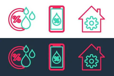 Set line Smart home settings, Humidity and for smart icon. Vector Stock Illustration