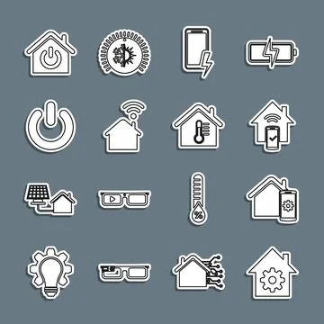 Set line Smart home settings, remote control system, Mobile charging batter.. Stock Illustration