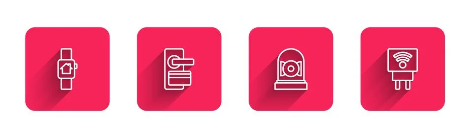 Set line Smart home with smart watch, Digital door lock, Ringing alarm bell.. Stock Illustration