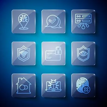 Set line Smart home, System bug on monitor, Cancelled fingerprint, Server, .. Stock Illustration
