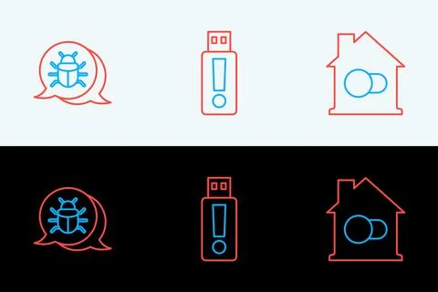 Set line Smart home, System bug and USB flash drive icon. Vector イラスト素材