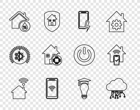 Set line Smart home with wi-fi, Internet of things, Mobile charging battery Stock Illustration