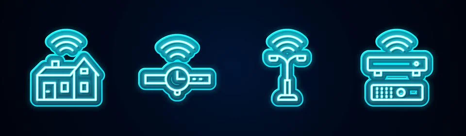 Set line Smart home with wireless, Smartwatch, street light and Wireless TV box Stock Illustration