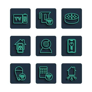 Set line Smart light bulb, Air humidifier, home, Water sensor, Web camera Stockillustratie