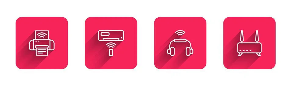Set line Smart printer system, Air conditioner, headphones and Router and wi-fi Illustrazione stock