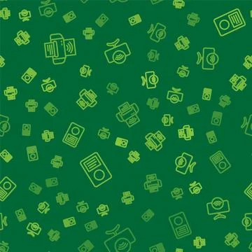 Set line Smart printer system, Music player and Tv on seamless pattern. Vecto Stock Illustration