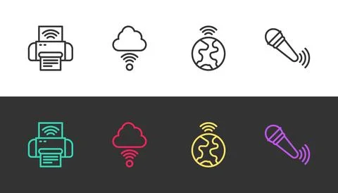 Set line Smart printer system, Network cloud connection, Global technology .. Illustrazione stock