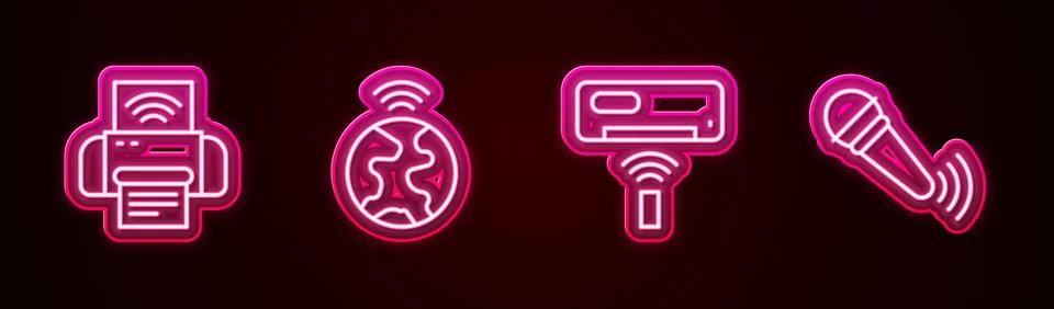 Set line Smart printer system, Global technology, Air conditioner and Wirel.. Illustrazione stock