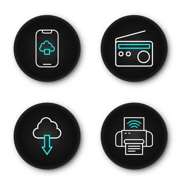 Set line Smart printer system, Cloud download, Radio and technology data ic.. イラスト素材