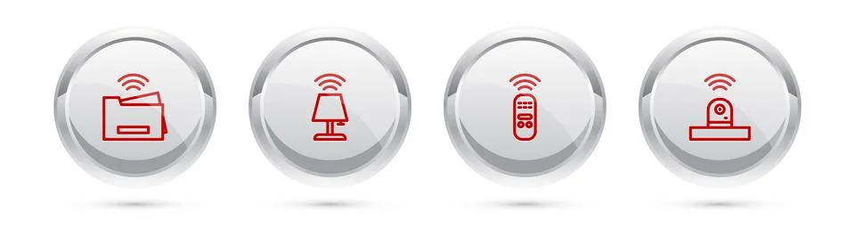 Set line Smart printer, table lamp, remote control and security camera. Silver Stock Illustration