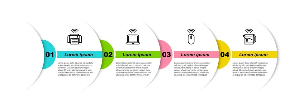 Set line Smart printer, Wireless laptop, mouse and electric kettle. Business Stock Illustration