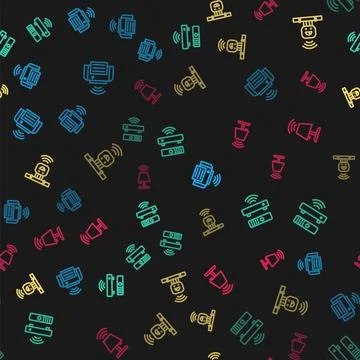 Set line Smart printer, Wireless TV box receiver, sensor and table lamp on 스톡 일러스트