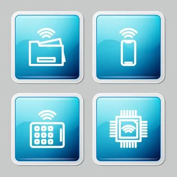 Set line Smart printer, Wireless smartphone, tablet and Processor with micr.. Illustrazione stock