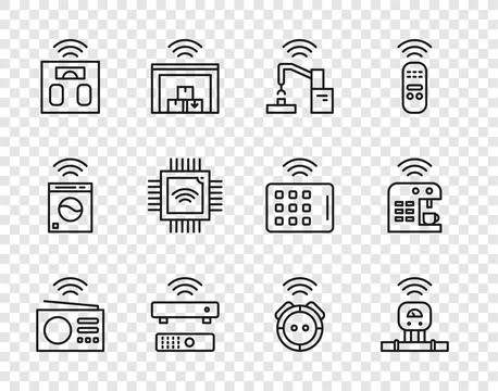 Set line Smart radio, sensor, Robotic robot arm hand factory, Wireless TV b.. イラスト素材