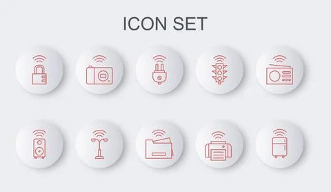 Set line Smart refrigerator, stereo speaker, electric plug, printer, safe Stock Illustration