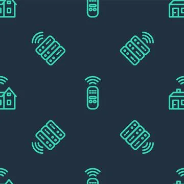 Set line Smart remote control, server and home with wireless on seamless pattern 스톡 일러스트